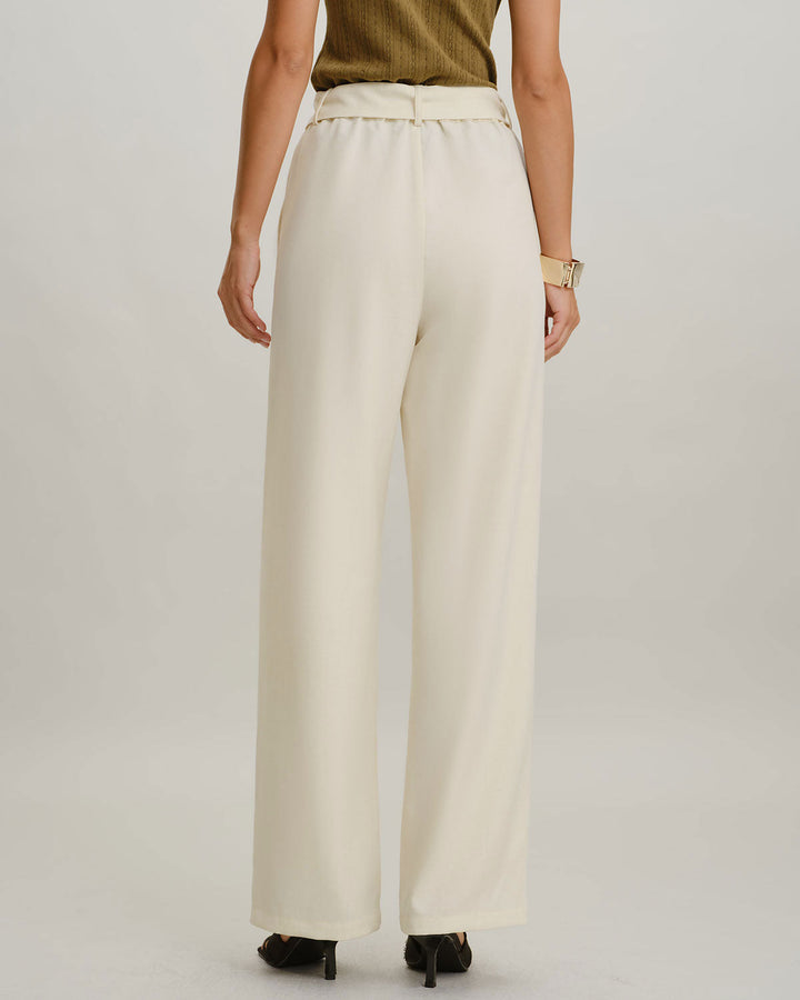 SALE | High Waist Beige Pants with Belt and Straight Cut