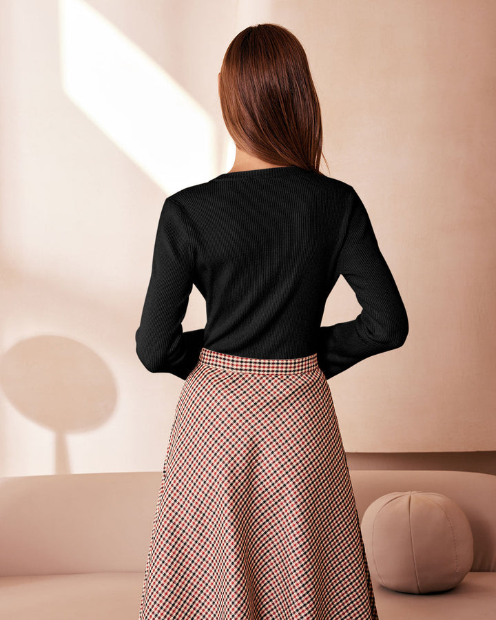 SALE | Classic Black Round Neck Button Knit Top