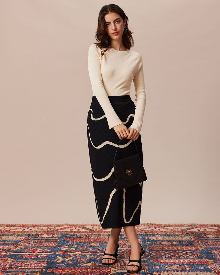 SALE | Trendy Beige Ribbed Knit Top with Neckline and Bow Knot Design