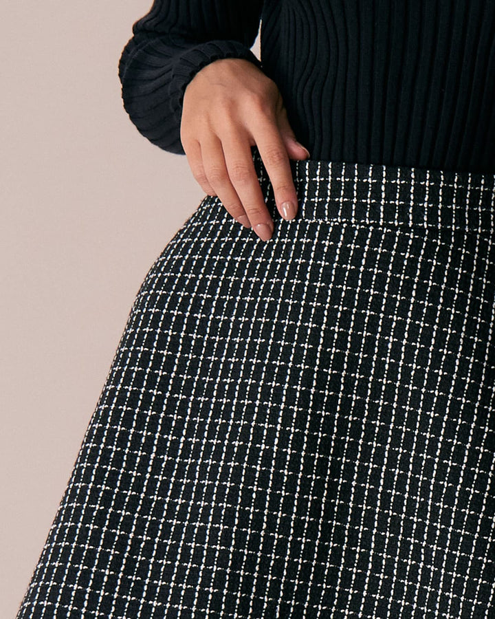 SALE | High-Waisted Black Checked Tweed Mini Skirt
