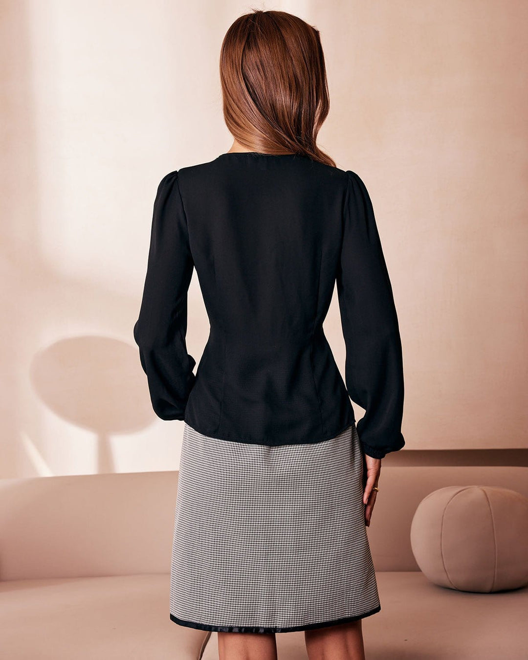 SALE | Black lace V-neck blouse with elegant buttons
