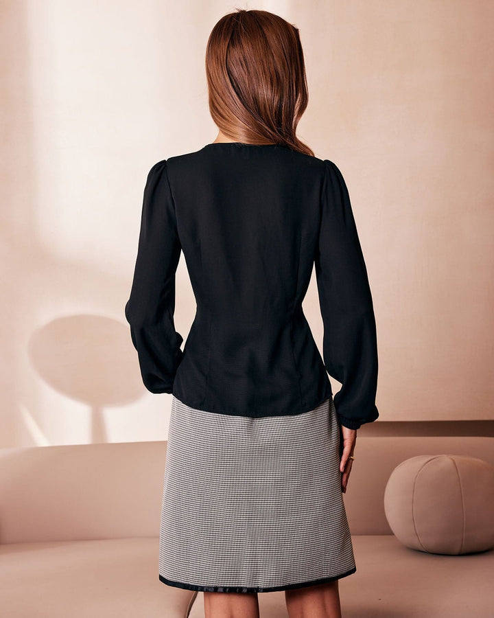 SALE | Black lace V-neck blouse with elegant buttons