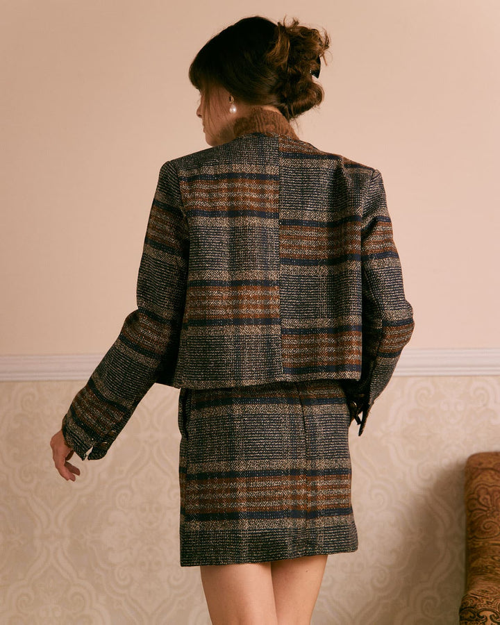 SALE | Striped mini skirt in natural brown tone fitted