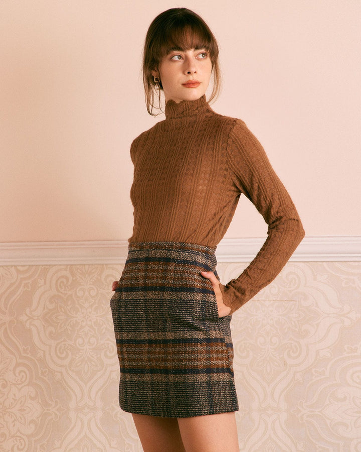 SALE | Striped mini skirt in natural brown tone fitted