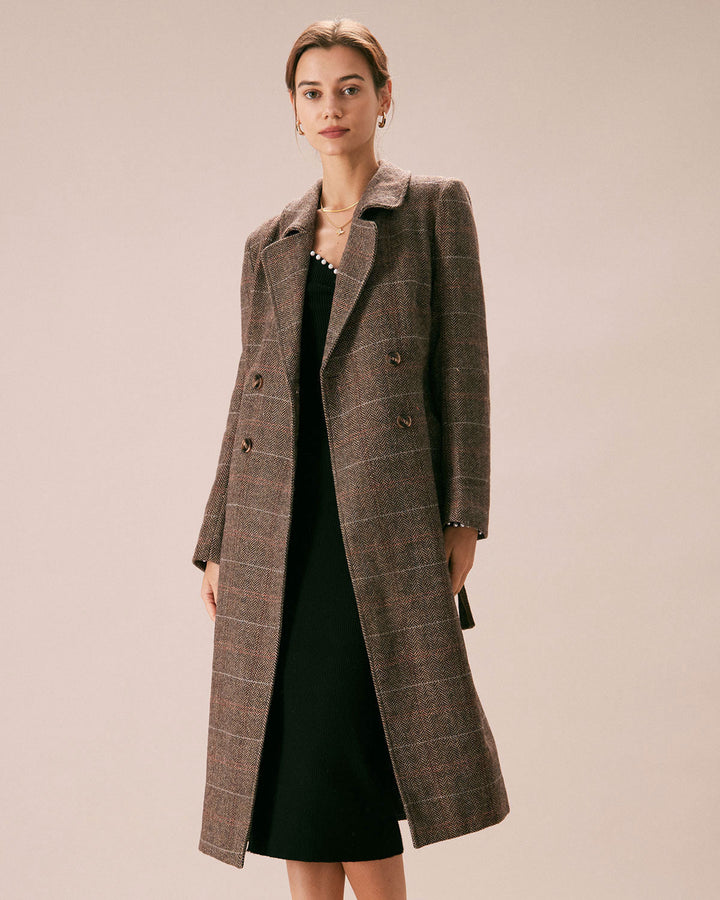SALE | The Stylish Coffee-Colored Double Breasted Lapel Belted Coat