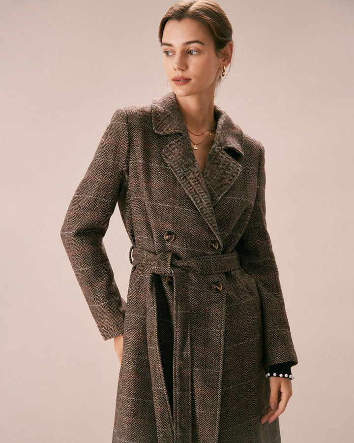 SALE | The Stylish Coffee-Colored Double Breasted Lapel Belted Coat