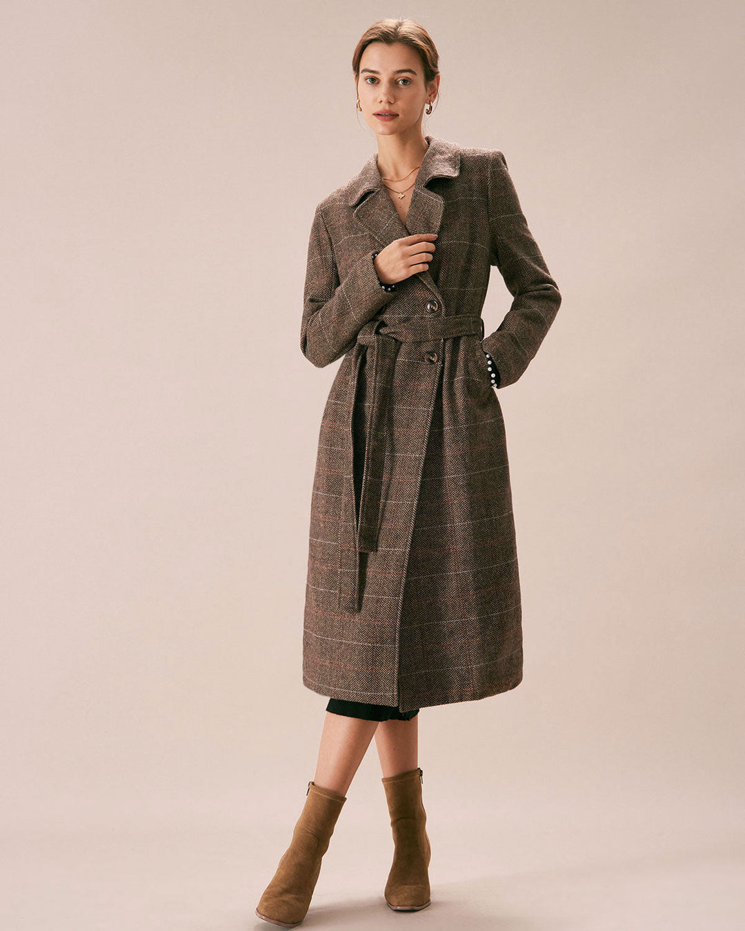 SALE | The Stylish Coffee-Colored Double Breasted Lapel Belted Coat