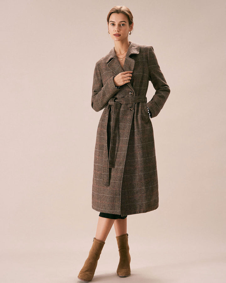 SALE | The Stylish Coffee-Colored Double Breasted Lapel Belted Coat