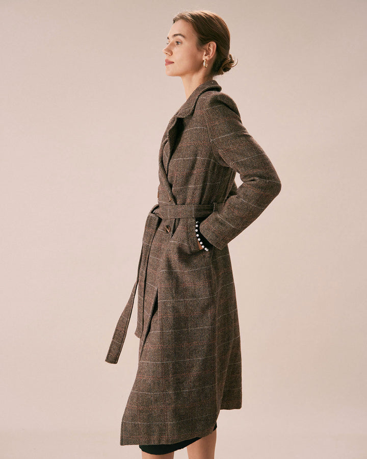SALE | The Stylish Coffee-Colored Double Breasted Lapel Belted Coat