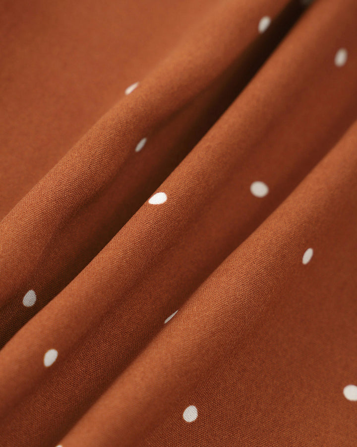 SALE | Chic Brown Polka Dot Pleated Midi Dress for Elegant Occasions