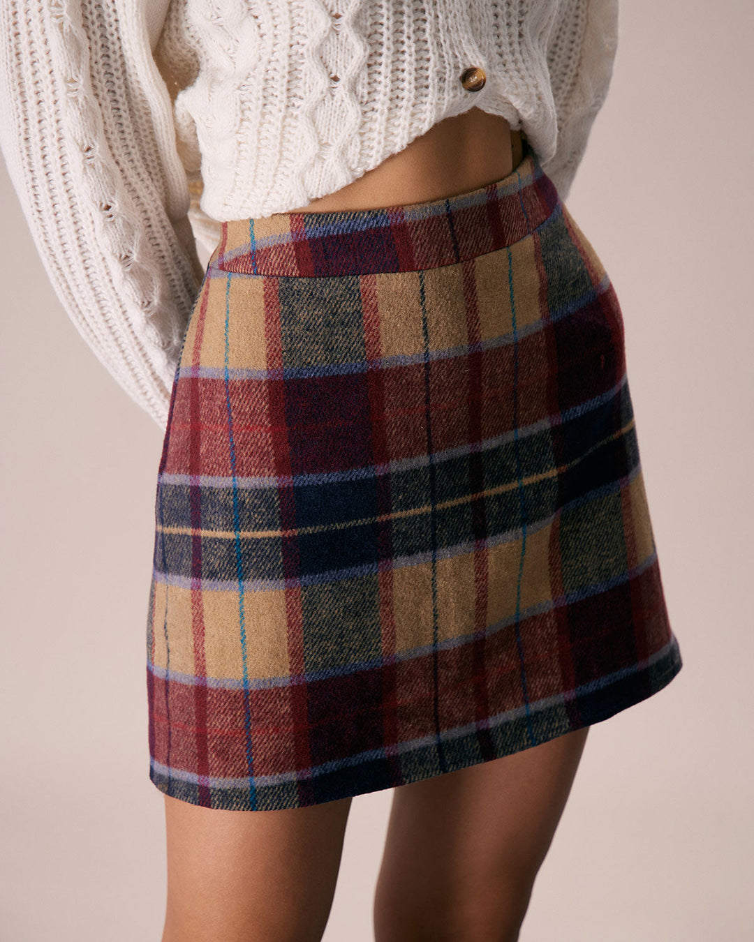 SALE | Mini Tweed Skirt with Reinforced Zipper and Red Plaid Pattern