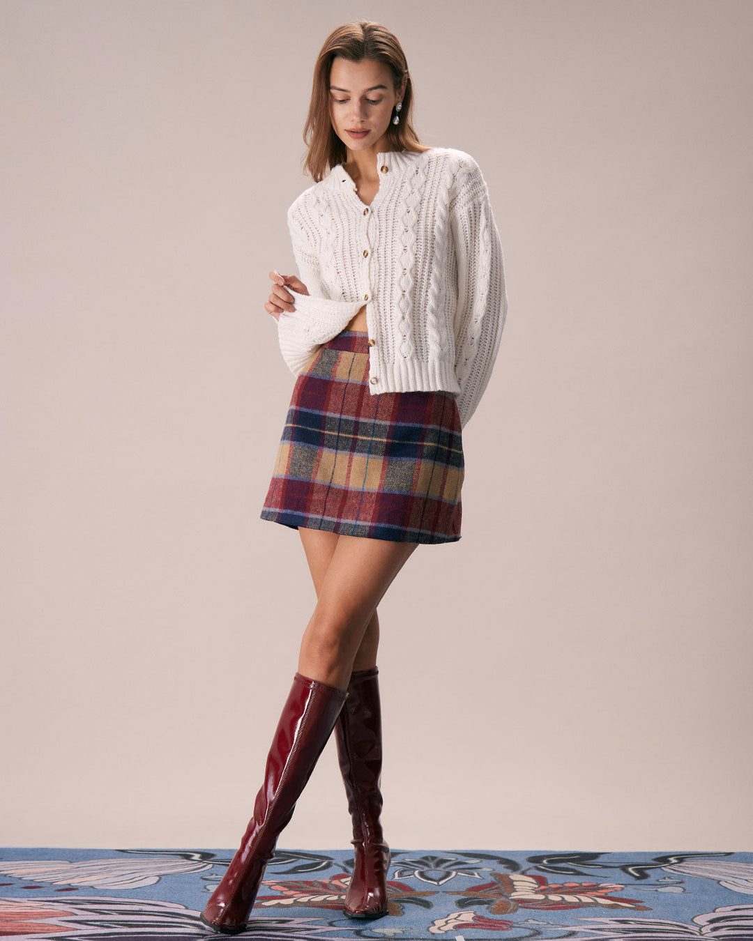 SALE | Mini Tweed Skirt with Reinforced Zipper and Red Plaid Pattern