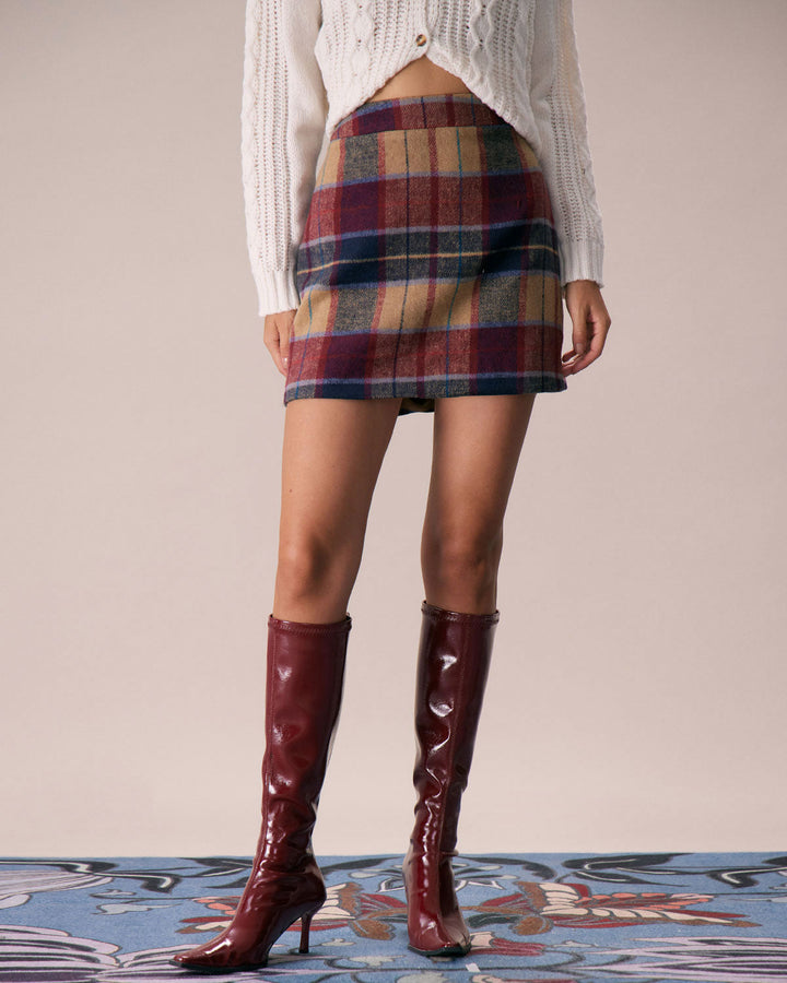 SALE | Mini Tweed Skirt with Reinforced Zipper and Red Plaid Pattern