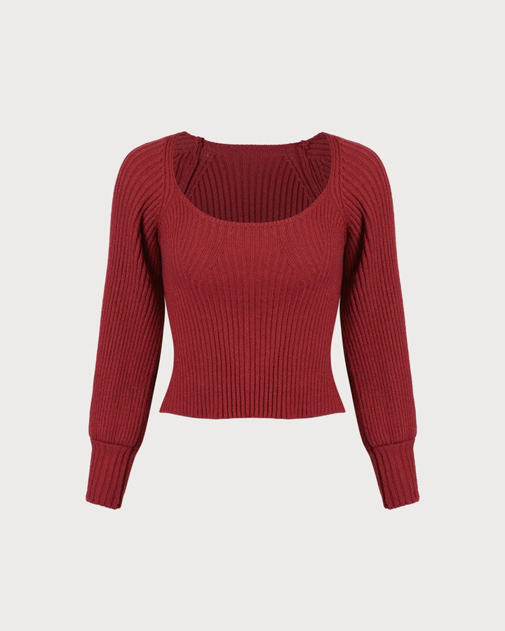 SALE | Red scoop-neck sweatshirt with lantern sleeves for a stylish and warm look