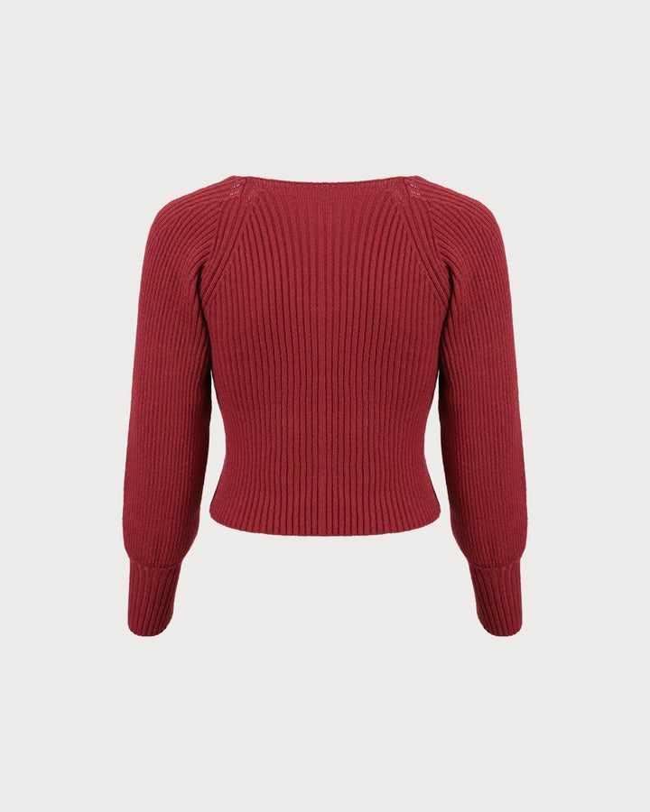 SALE | Red scoop-neck sweatshirt with lantern sleeves for a stylish and warm look