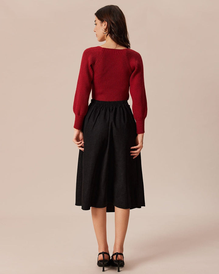 SALE | Red scoop-neck sweatshirt with lantern sleeves for a stylish and warm look