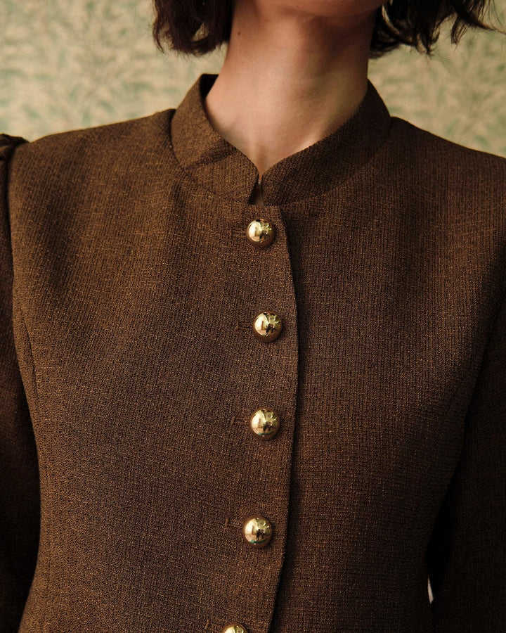 SALE | Retro Solid Tweed Bomber Jacket with Single Button for a Classic and Elegant Style