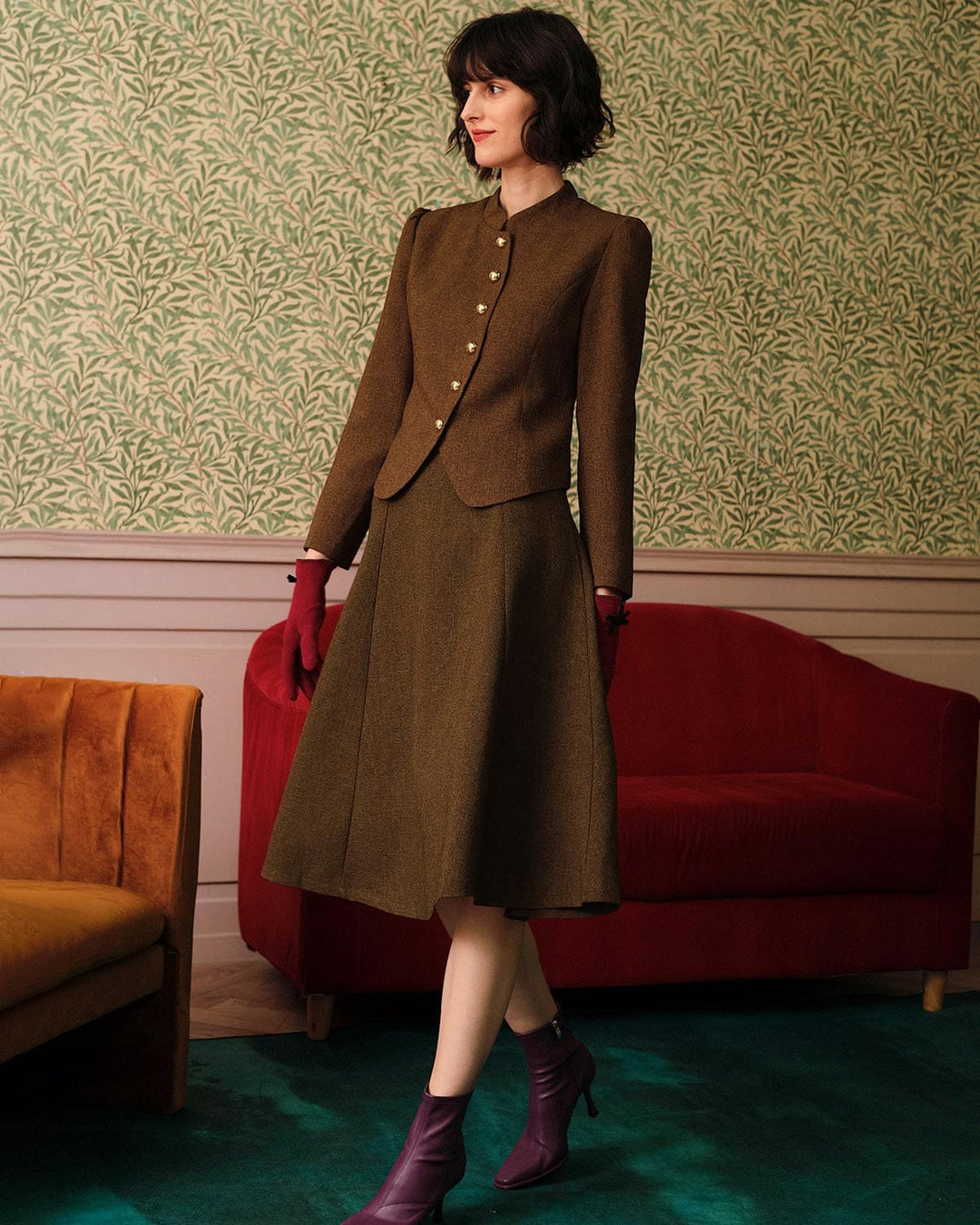 SALE | Retro Solid Tweed Bomber Jacket with Single Button for a Classic and Elegant Style