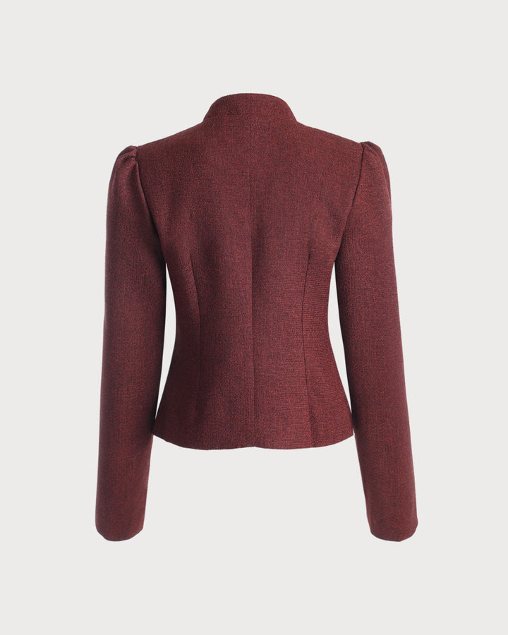 SALE | Elegant Burgundy Single-Breasted Classic Tweed Retro Jacket