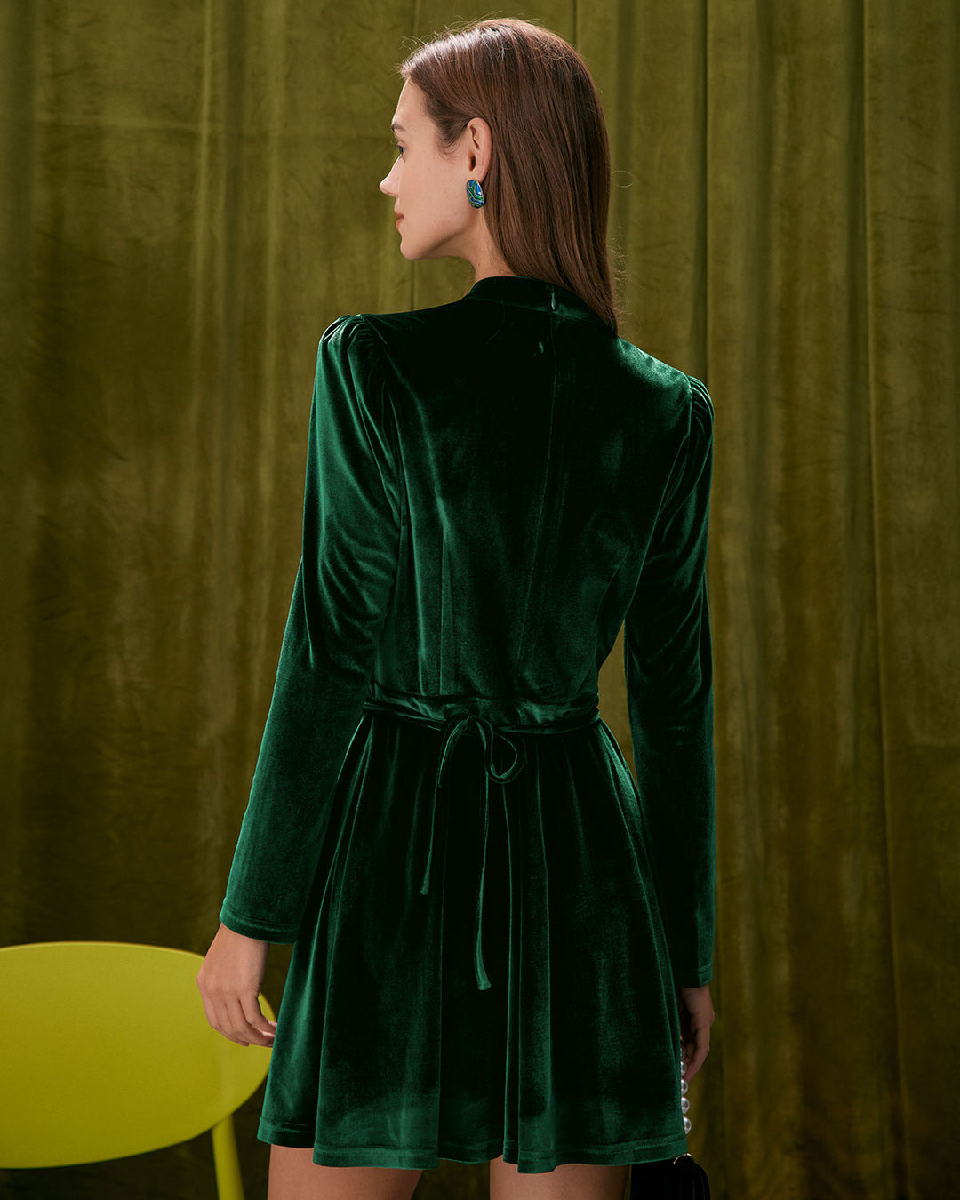 SALE | Elegant Cut Mini Velvet Dress in Green