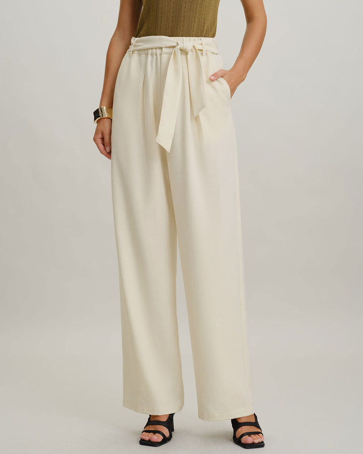 SALE | High Waist Beige Pants with Belt and Straight Cut