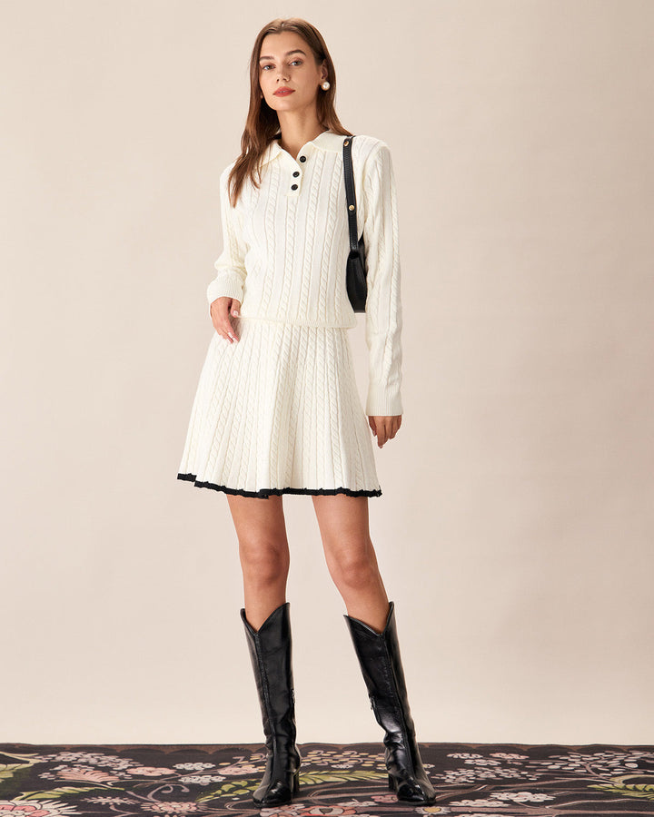 SALE | Contrasting White Knit Mini Skirt for an Elegant Style