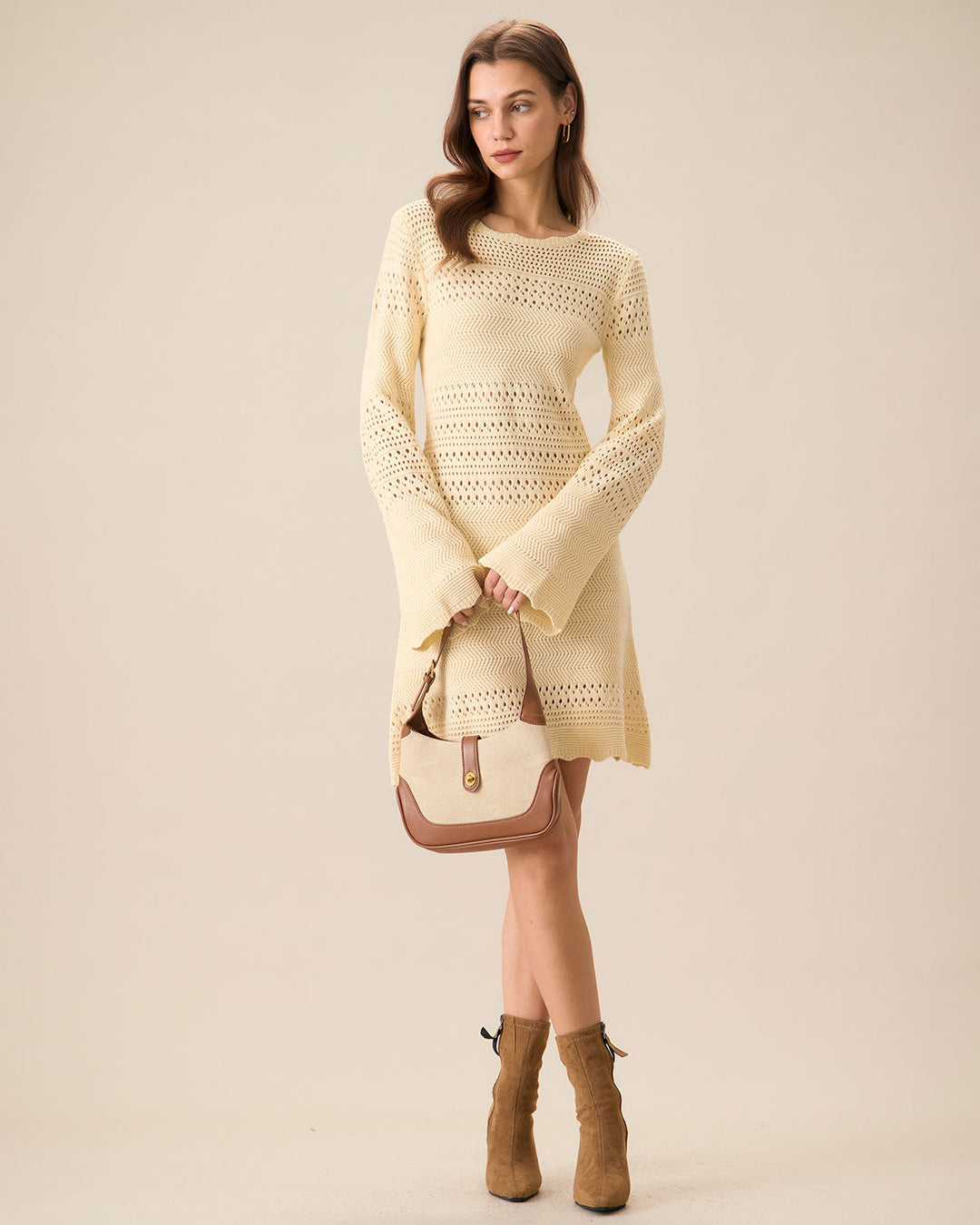 SALE | Chic Women's Apricot Knit Sweater Dress with Stylish Cutouts