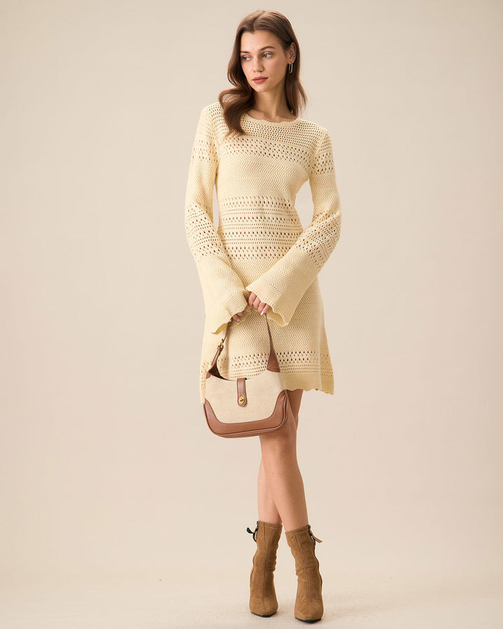 SALE | Chic Women's Apricot Knit Sweater Dress with Stylish Cutouts