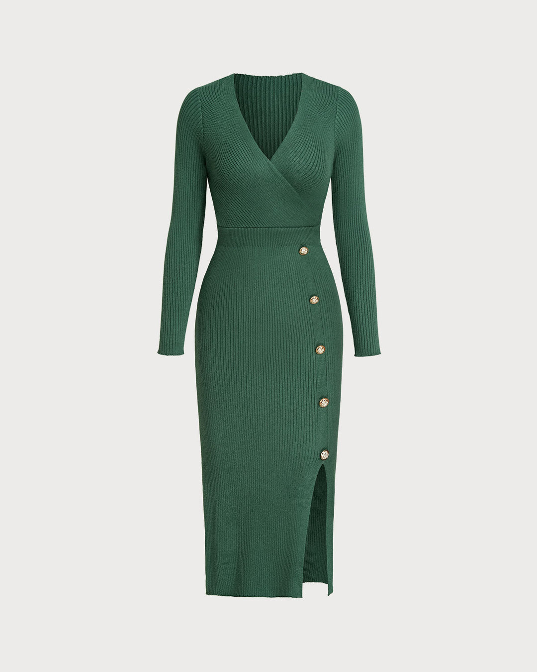 SALE | Elegant Green V-Neck Pullover Dress with Side Slit
