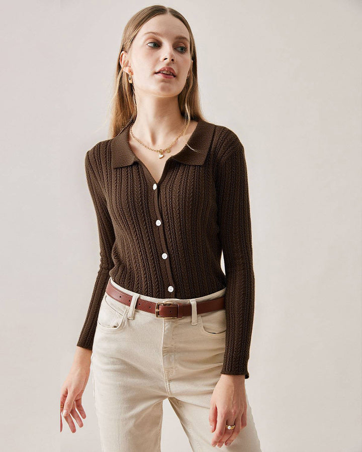 SALE | Coffee Ribbed Knit Slim Cardigan
