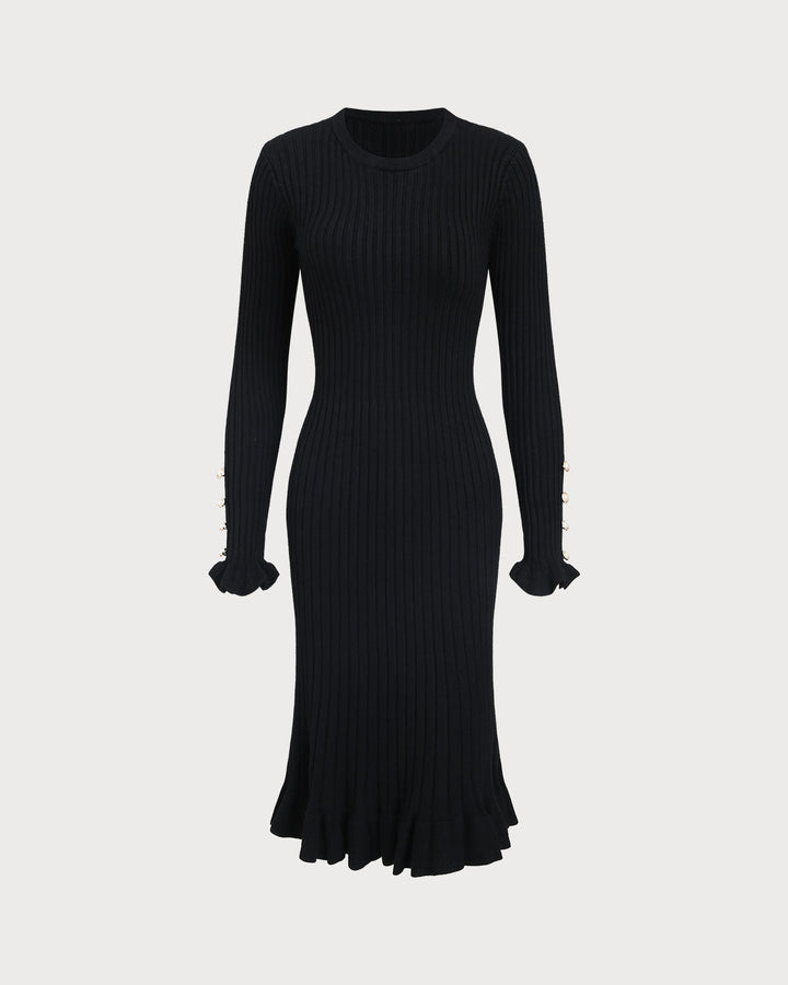 SALE | Black A-Line Ruffle Sweater Dress