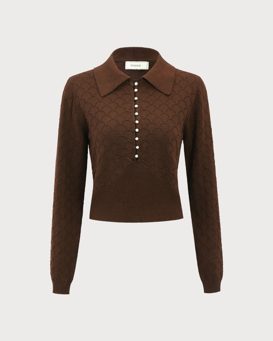 SALE | Brown Pearl Buttons Knit Tee