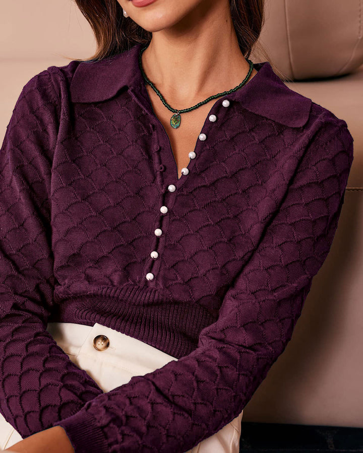 SALE | Purple Pearl Buttons Knit Tee