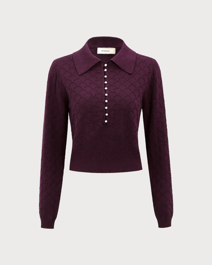 SALE | Purple Pearl Buttons Knit Tee