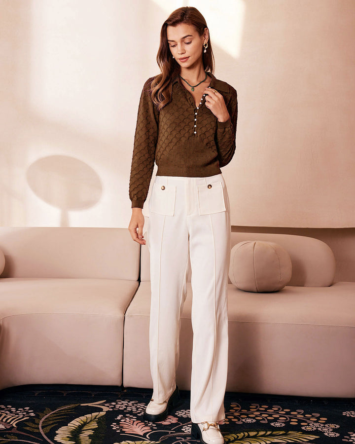 SALE | Brown Pearl Buttons Knit Tee