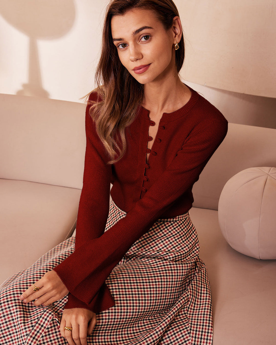 SALE | Red Bell Sleeve Ribbed Knit Tee