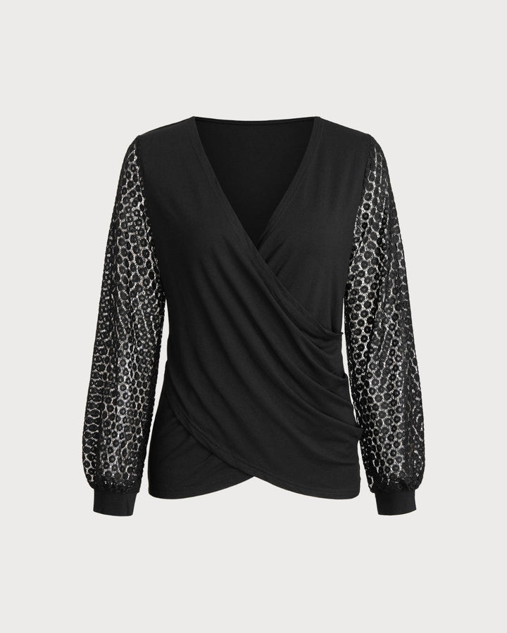 SALE | Black Ruched Lantern Sleeve Blouse