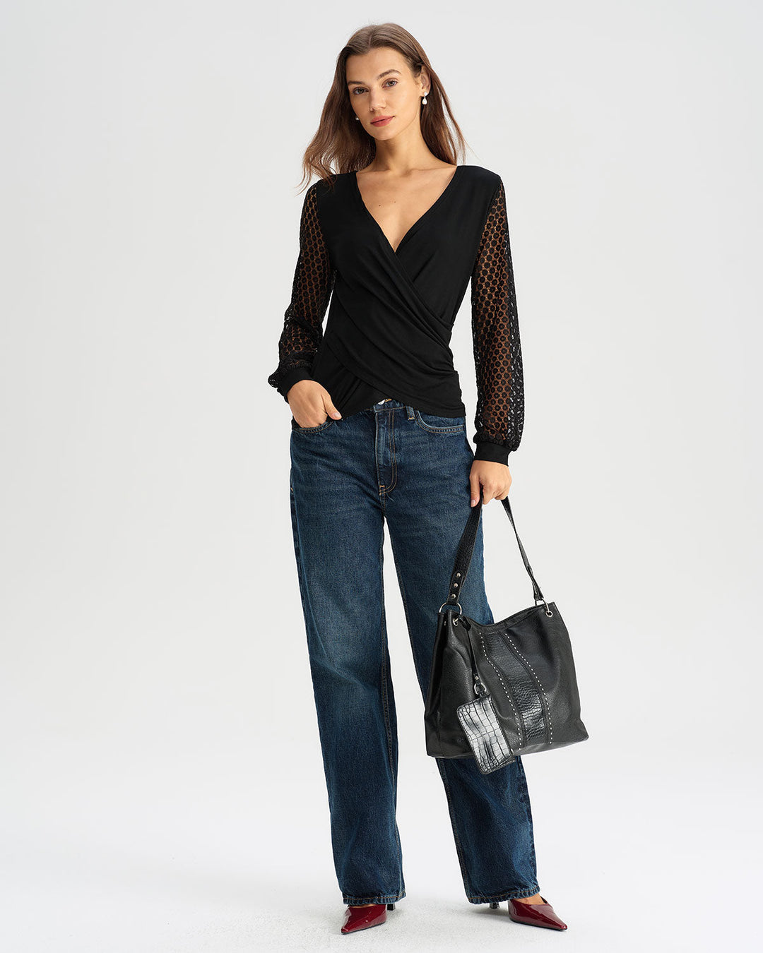 SALE | Black Ruched Lantern Sleeve Blouse