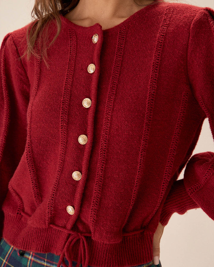SALE | Red Lanterne Sleeve Cardigan with Single Buttons