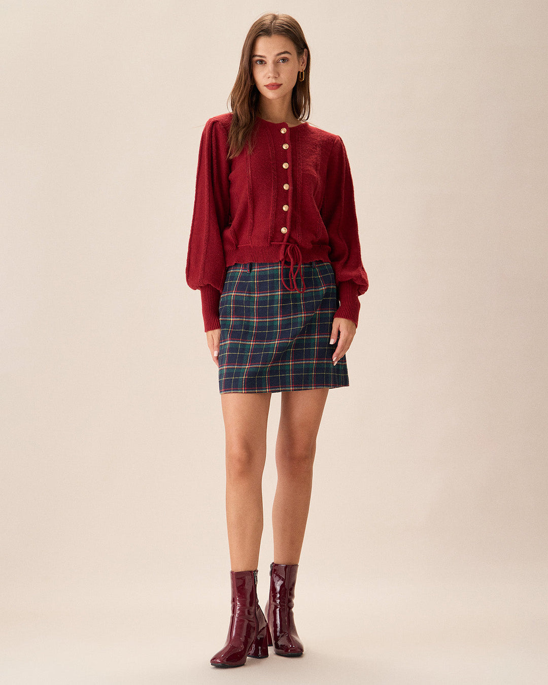 SALE | Red Lanterne Sleeve Cardigan with Single Buttons