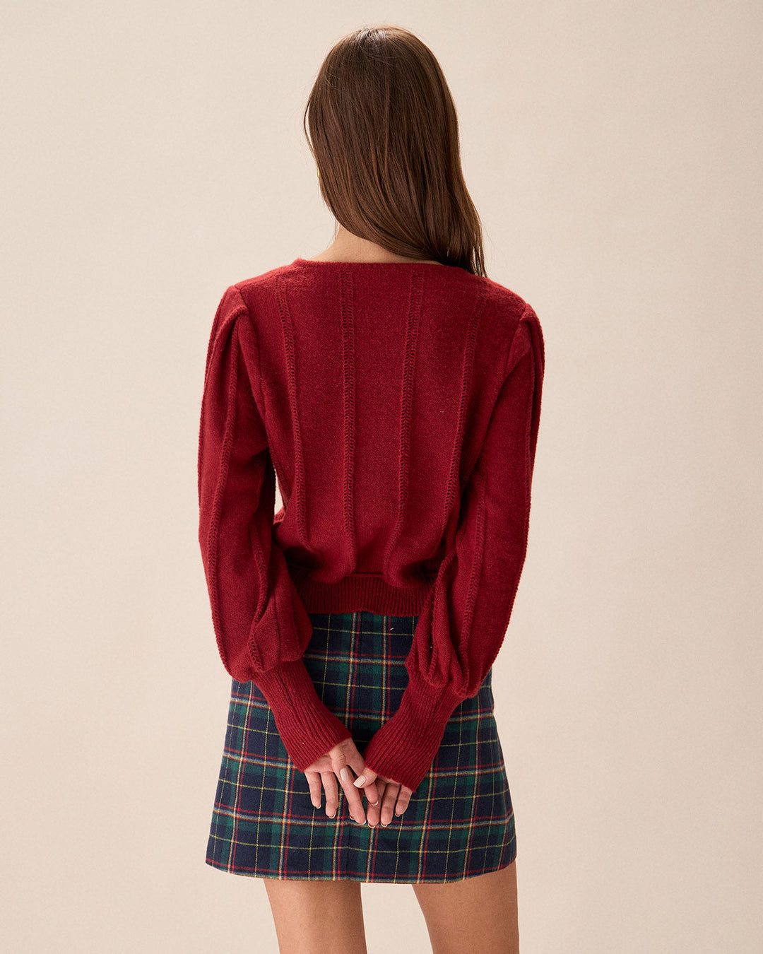 SALE | Red Lanterne Sleeve Cardigan with Single Buttons