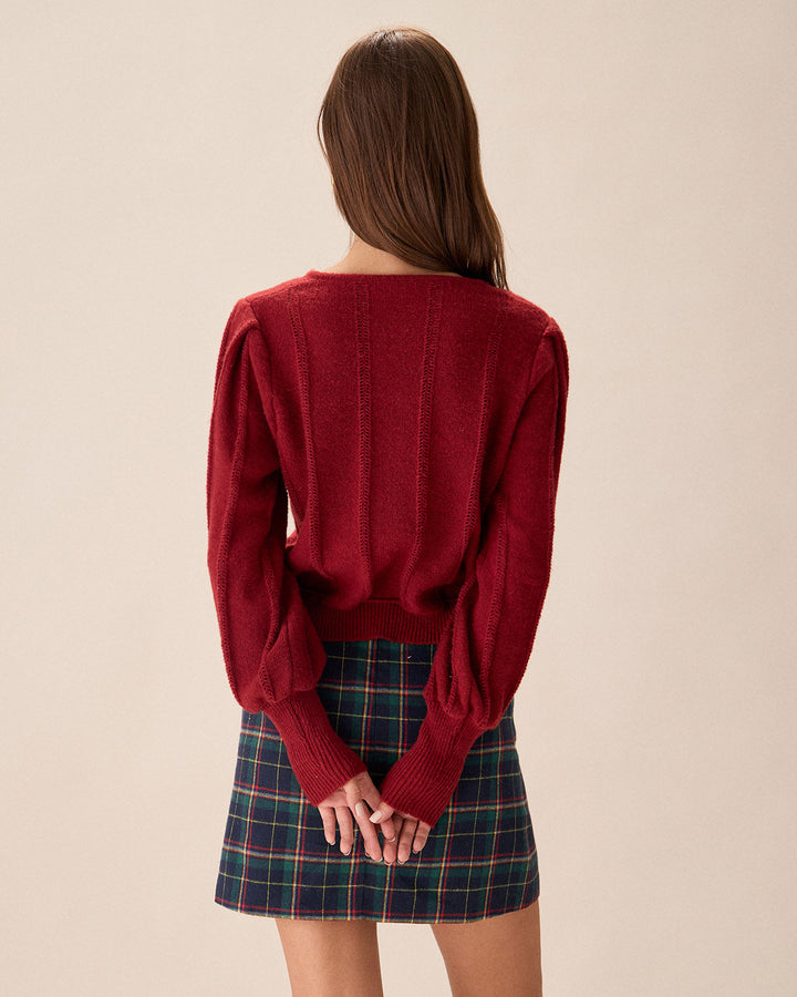 SALE | Red Lanterne Sleeve Cardigan with Single Buttons