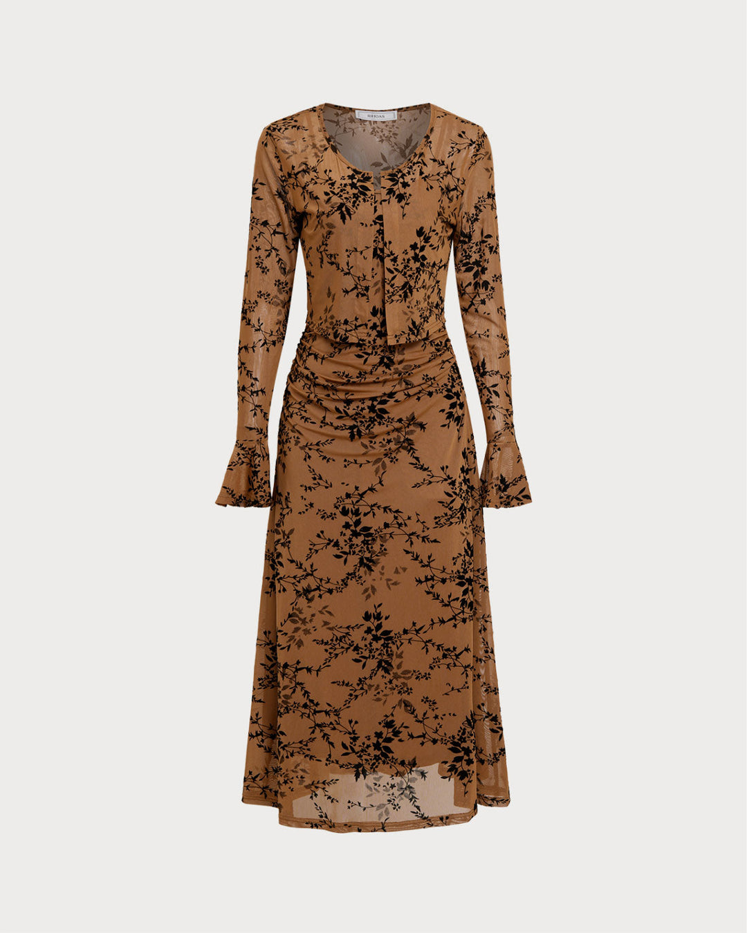 SALE | Brown Floral Two-piece Midi Dress