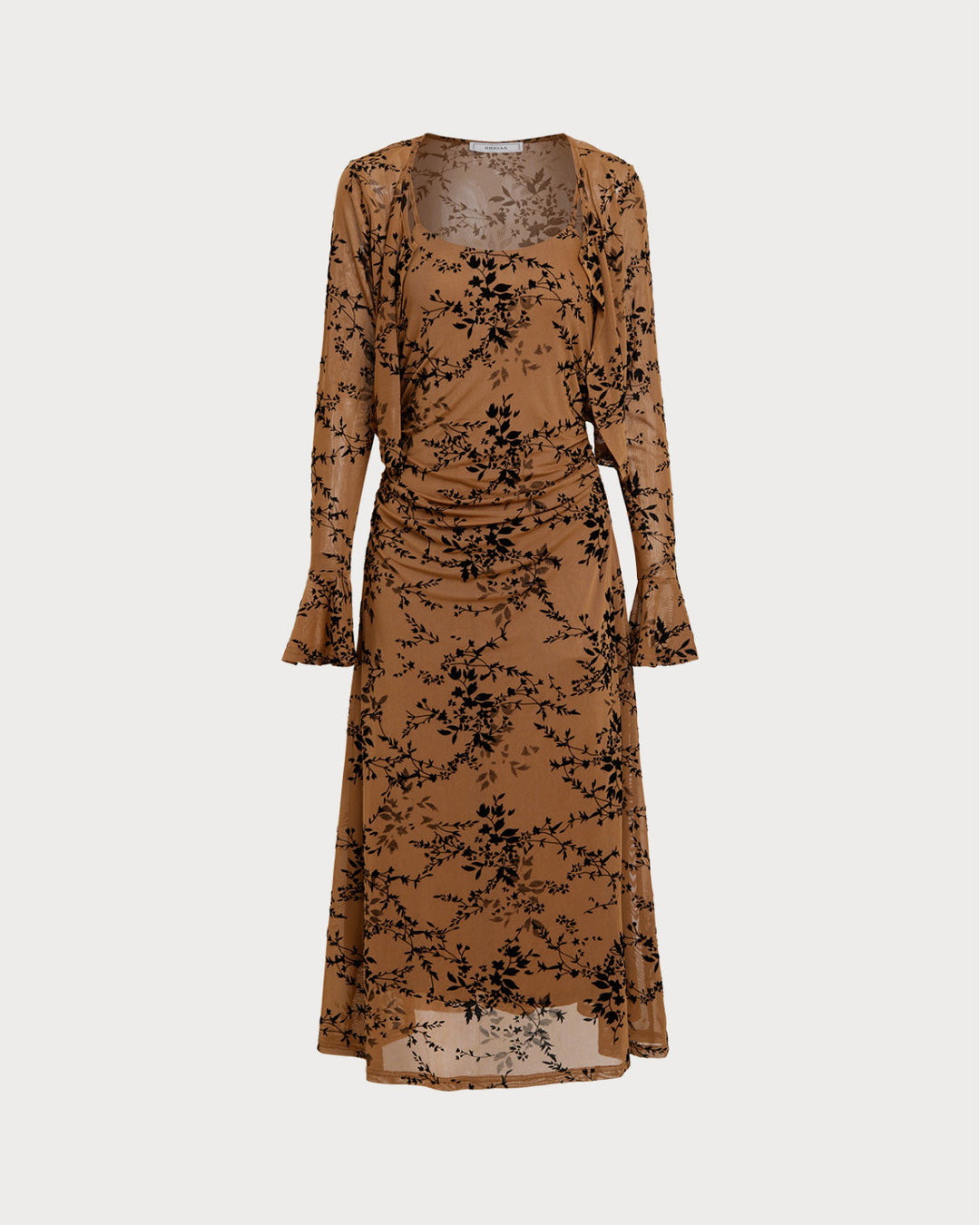 SALE | Brown Floral Two-piece Midi Dress