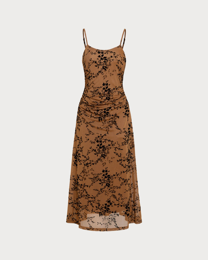 SALE | Brown Floral Two-piece Midi Dress