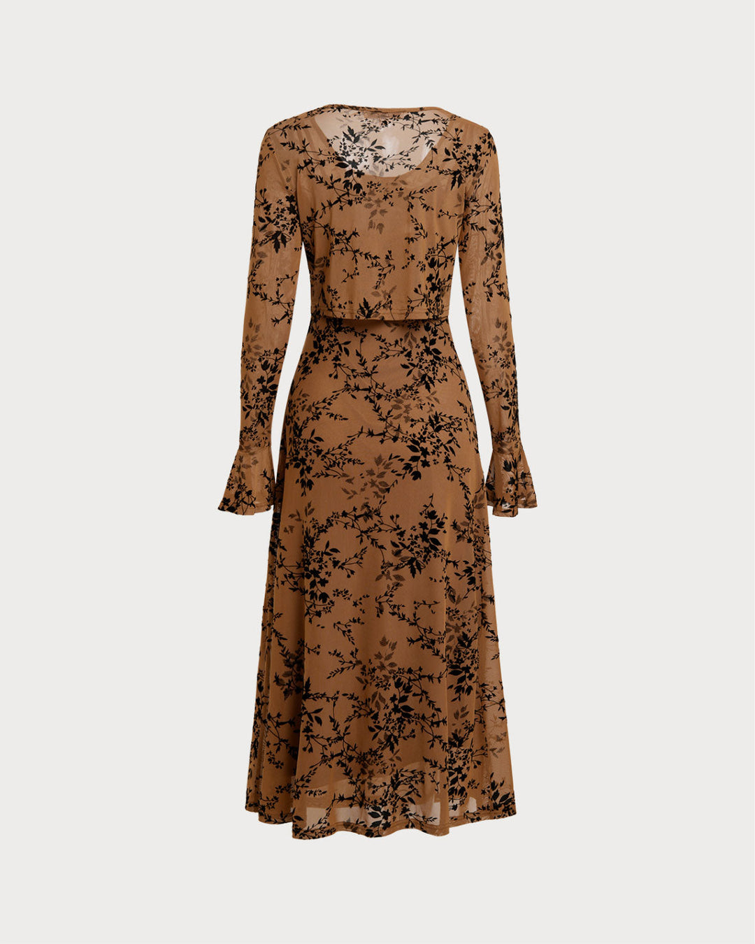SALE | Brown Floral Two-piece Midi Dress