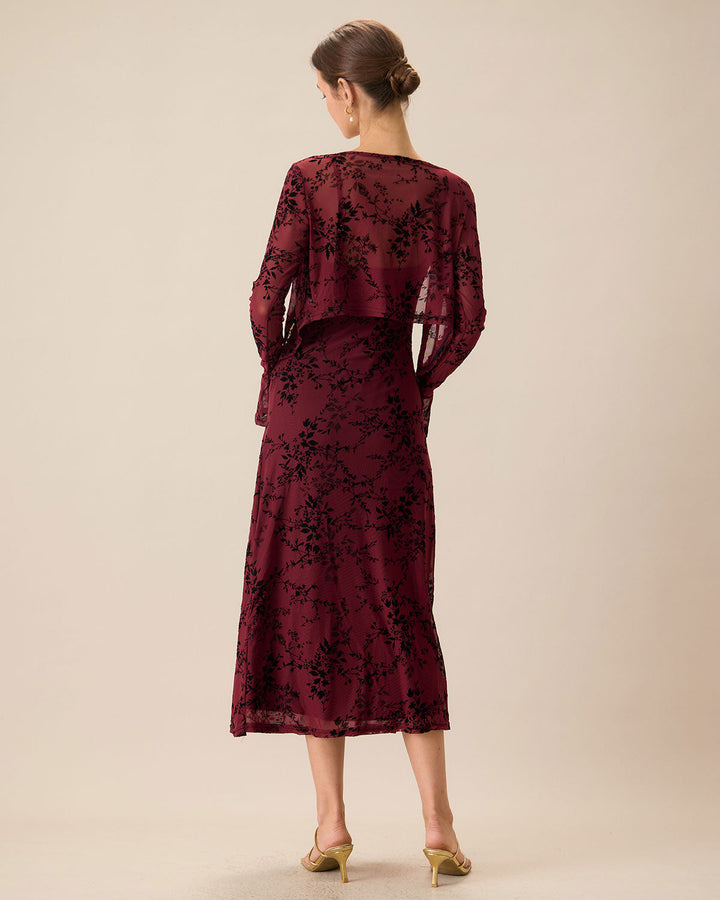 SALE | Elegant red floral pattern bodycon midi dress for a stylish appearance