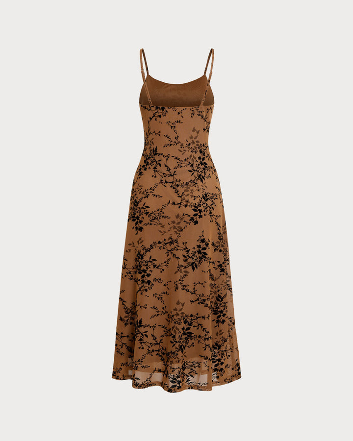 SALE | Brown Floral Two-piece Midi Dress
