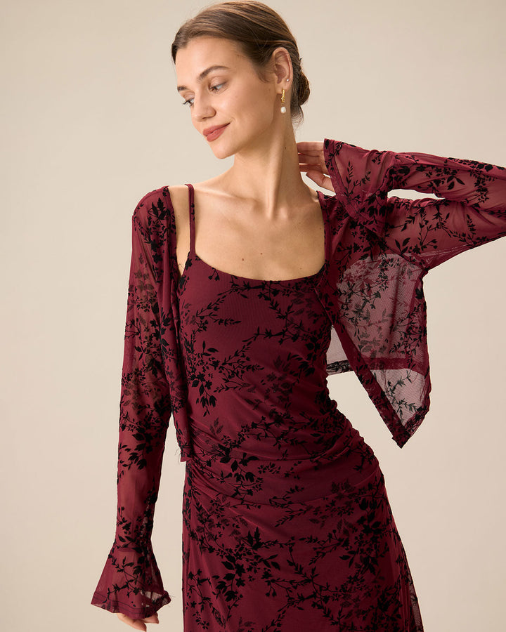 SALE | Elegant red floral pattern bodycon midi dress for a stylish appearance