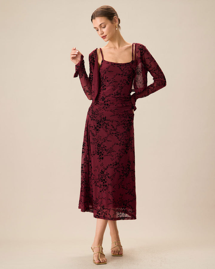 SALE | Elegant red floral pattern bodycon midi dress for a stylish appearance
